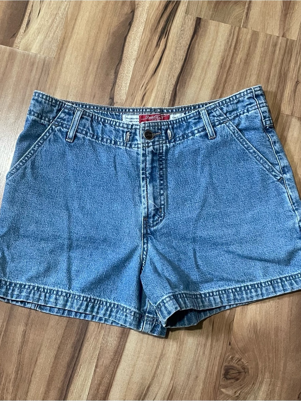 Road Rags Vintage 90s Denim Shorts High Rise Carpenter Utility Medium Wash Sz 5